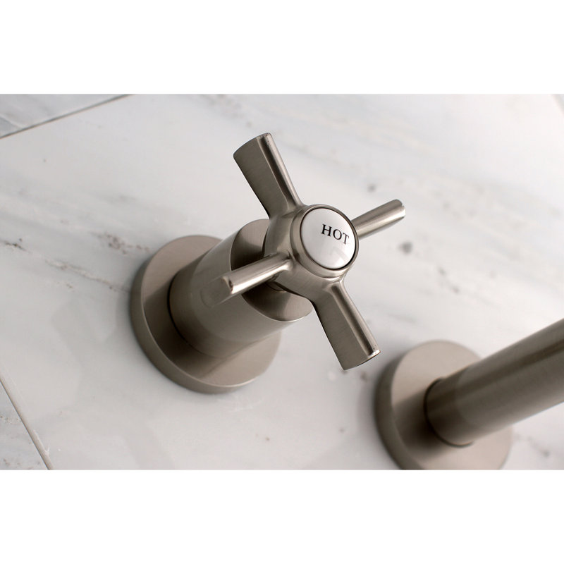 Kingston Brass Millennium Two-Handle 3-Hole Wall Mount Roman Tub Faucet, Brushed Nickel