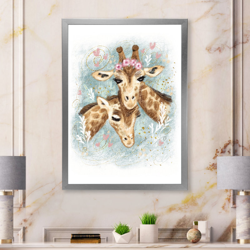 Portrait de deux girafes - Art mural pour enfants, art mural, H 40 po x l 30 po x P 1,5 po, Cadre photo argenté