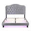 Grand lit tapissier capitonné en velours gris - Lumières à DEL à base de lattes en bois robuste de style incurvé Assemblage facile Aucun sommier tapissier requis avec capitonnage et support en tissu gris inclus-1394955170