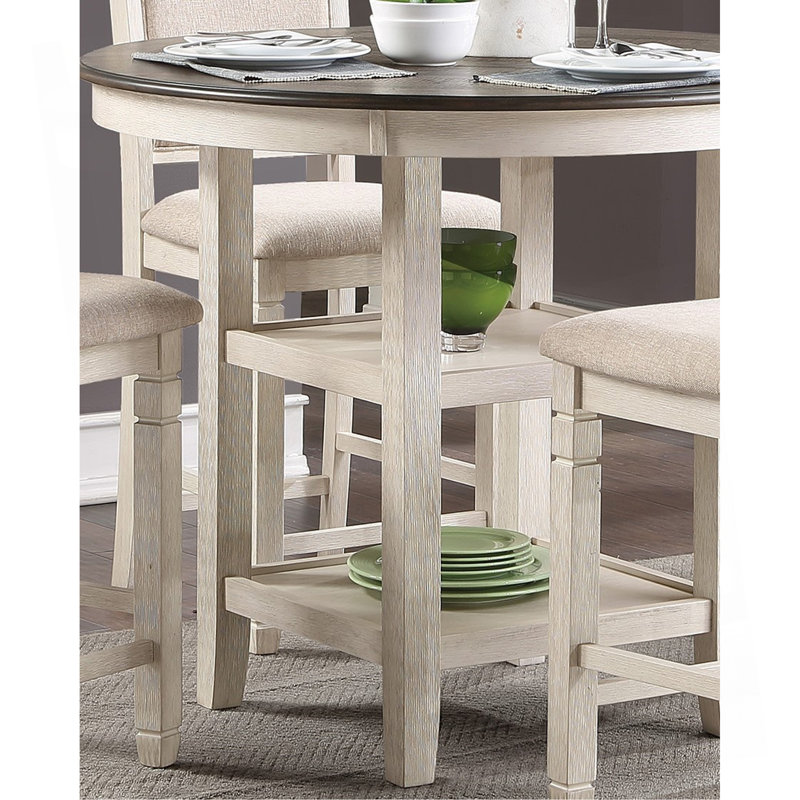 Ensemble de table de salle à manger à hauteur de comptoir antique 5 pièces avec tablettes intégrées et 4 chaises de hauteur comptoir en bois