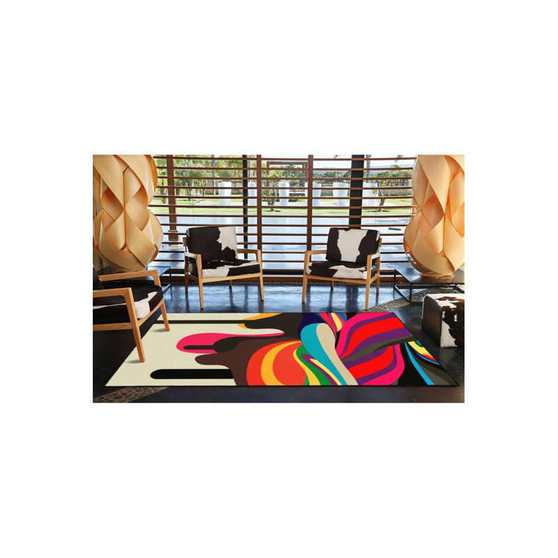 Layered Multicolored Dyed Patterned Woven Base Washable Carpet, Round 5'
