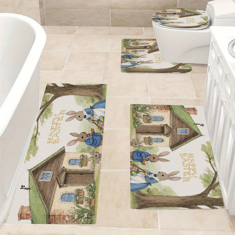 Ensemble de tapis pour salle de bain Happy Christmas Bunny Family, 4 pièces