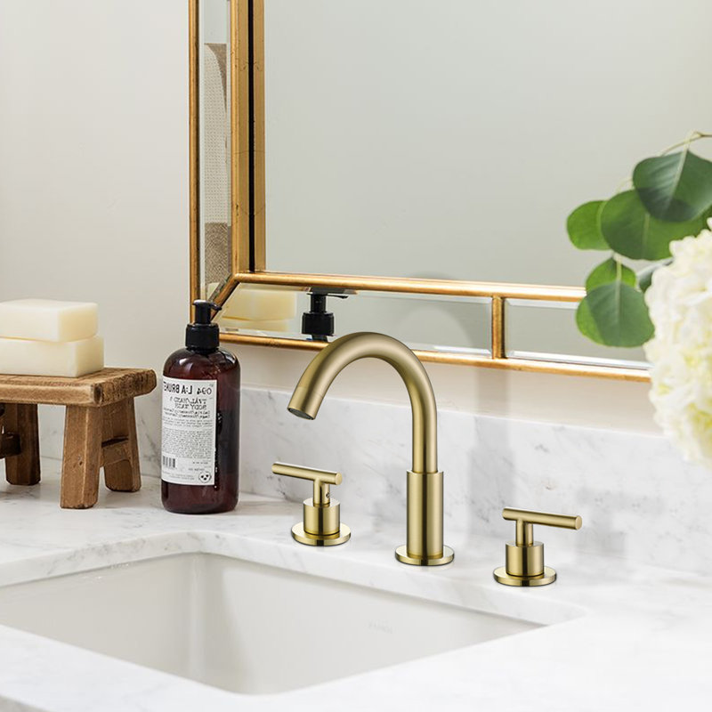 Widespread Bathroom Faucet with Drain Assembly, Brushed Gold