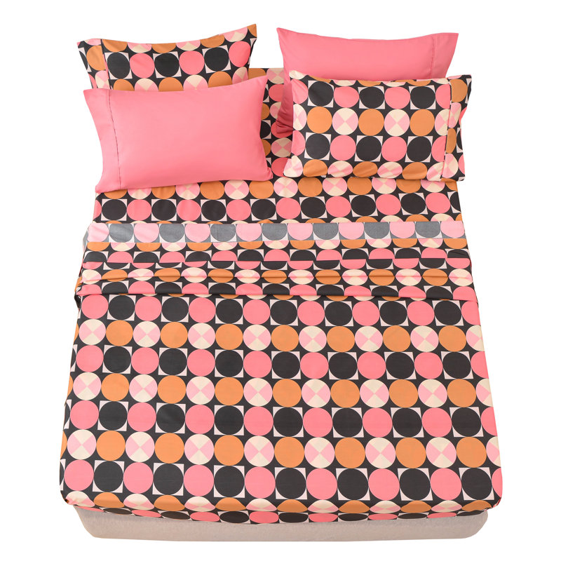 Ensemble de draps en microfibre à pois roses, Ensemble de draps pour grand lit + drap-housse + 4