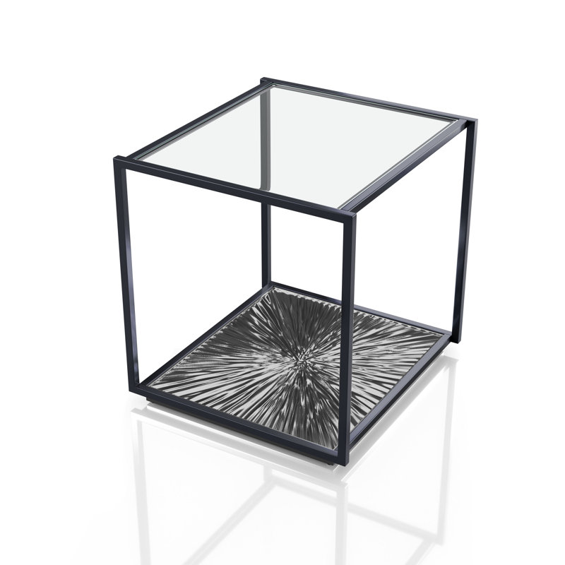 Table de bout moderne en métal avec base Sunburst Aureum, Nickel noir et bleu