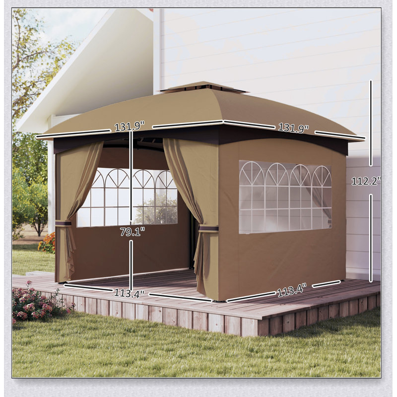 Pavillon de jardin au design élégant, pavillon de jardin à double toit avec rideaux et fenêtres d'églises pour un luxe en plein air