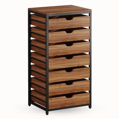 7-Drawer Storage Dresser Cabinet with Wheels, Industrial Wood Chest Organizer with Metal Frame, Mobile Drawer Unit for Office, Bedroom, Entryway, Livi by 17 Stories