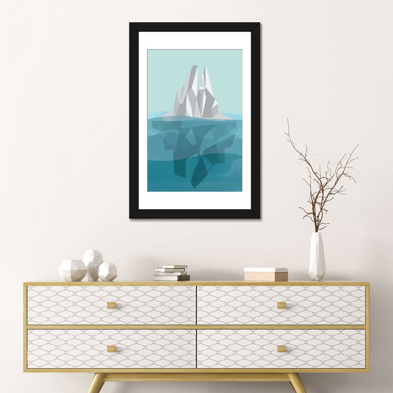 « iceberg », impression sur toile tendue, H 24 po x l 16 po x P 1 po, Papier d'art encadré noir, Blanc