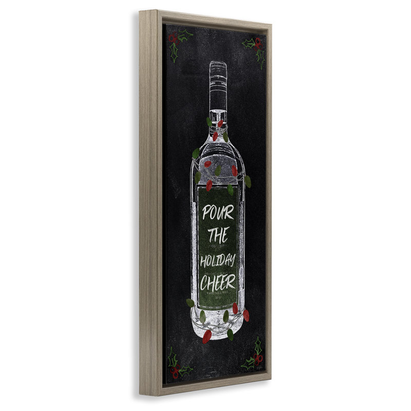 «Pour Holiday Cheer Bottle» par Natalie Carpentieri, Cadre flottant orme Montalcino, H 31 po x l 25 po
