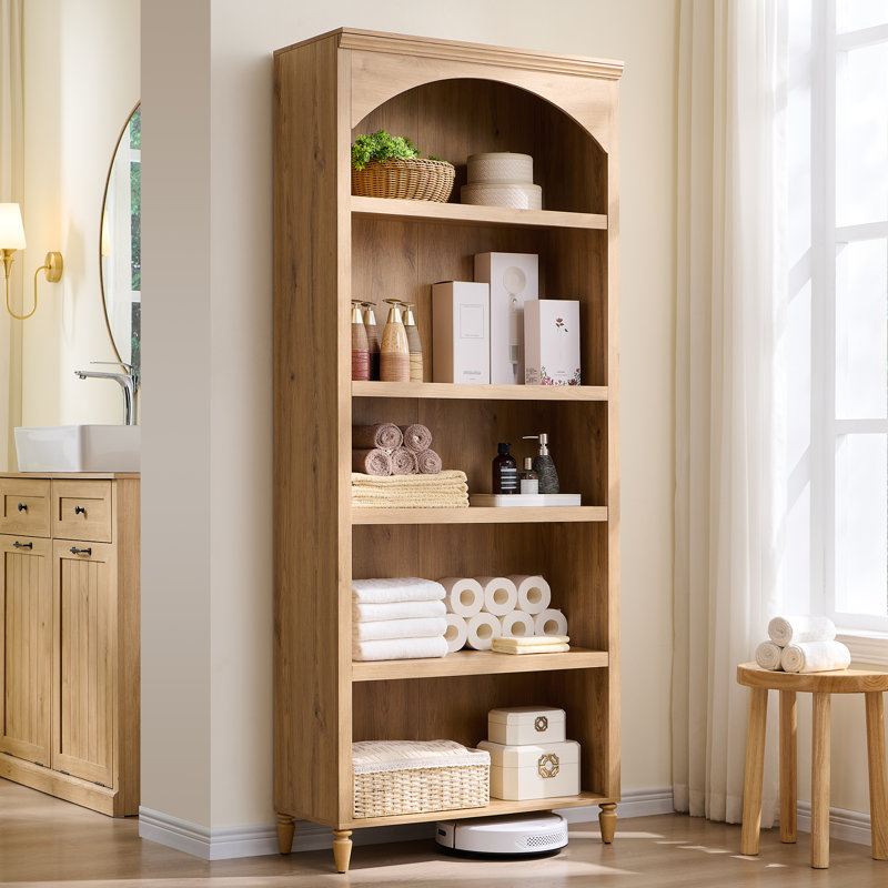 Grande armoire de rangement arquée pour salle de bain de 76 po Ahart, grande armoire de salle de bain arquée à 5 niveaux avec tablettes réglables, avec rangement et tablettes ouvertes