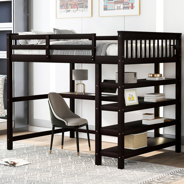 Latitude Run® White Full Size Loft Bed With Storage And Workstation ...