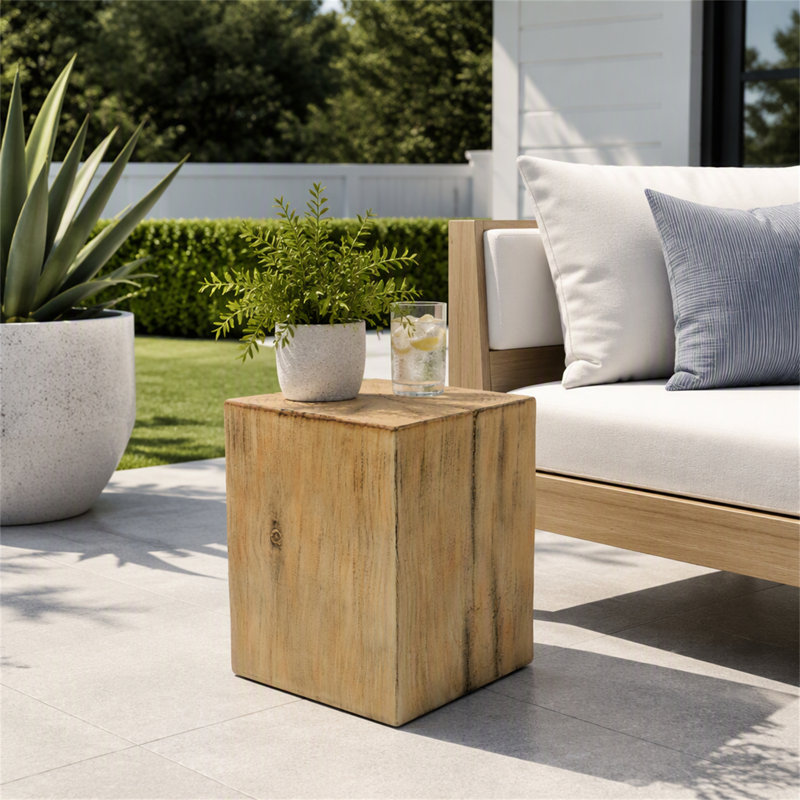 18" H Wood-Look Square-Column MGO End Table (Set of 1), Natural