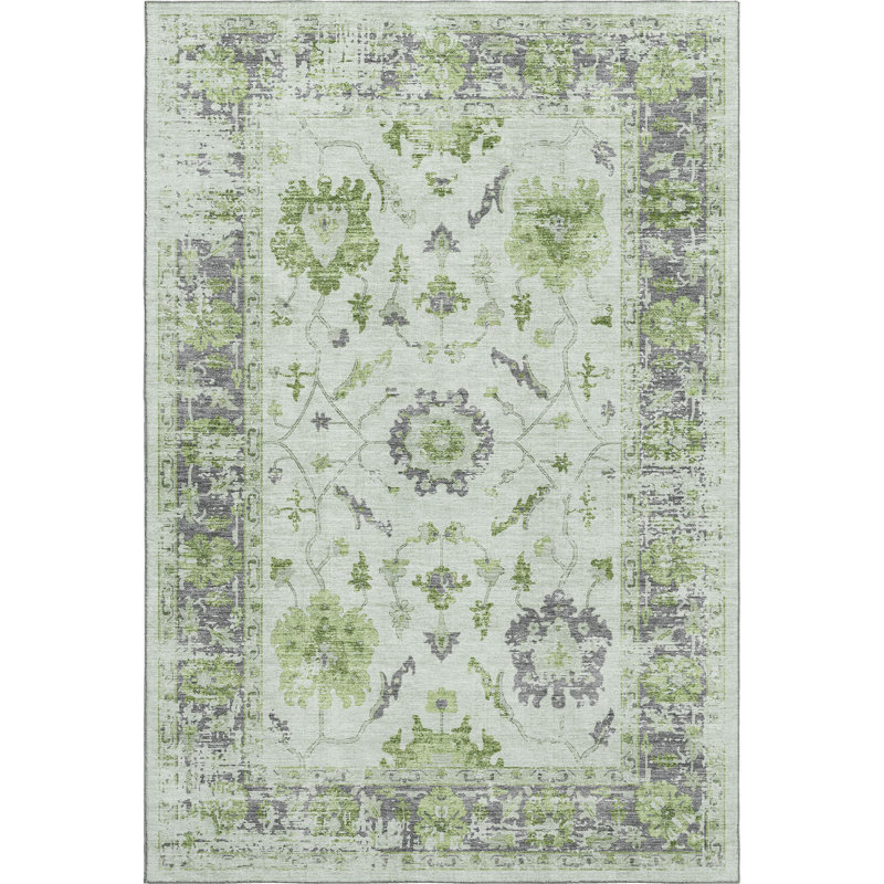 Premium Machine Washable Pirtle Border Rug, Rectangle 5' x 7'6"