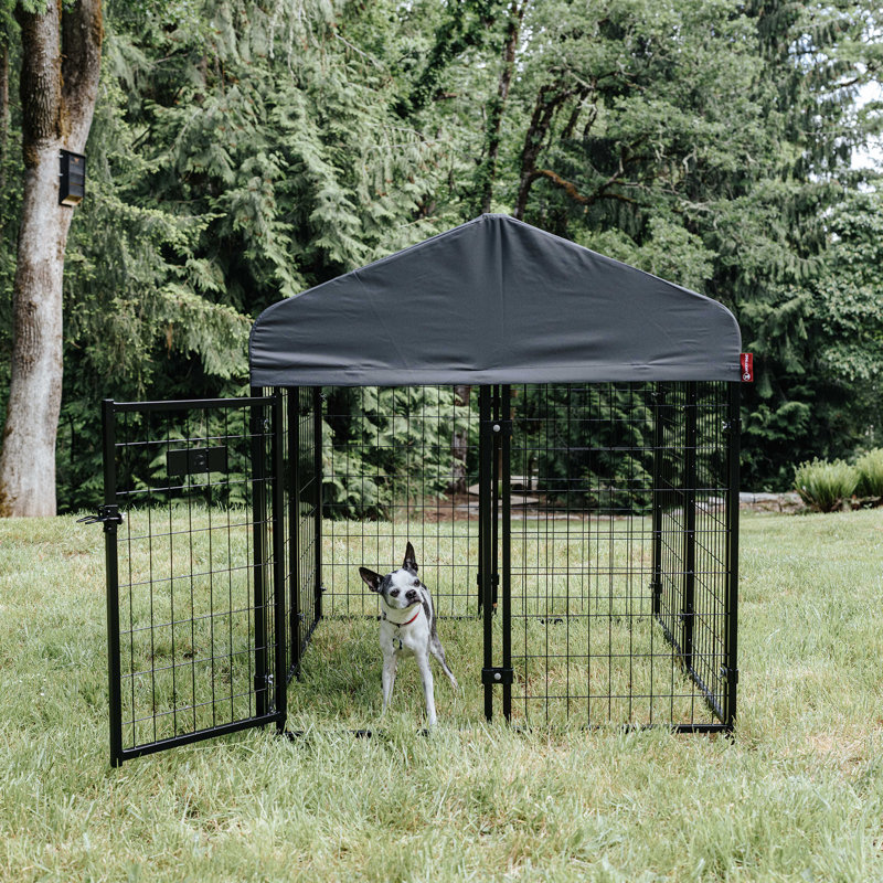 Gray Steel Frame Dog Kennel with Waterproof Canopy Roof