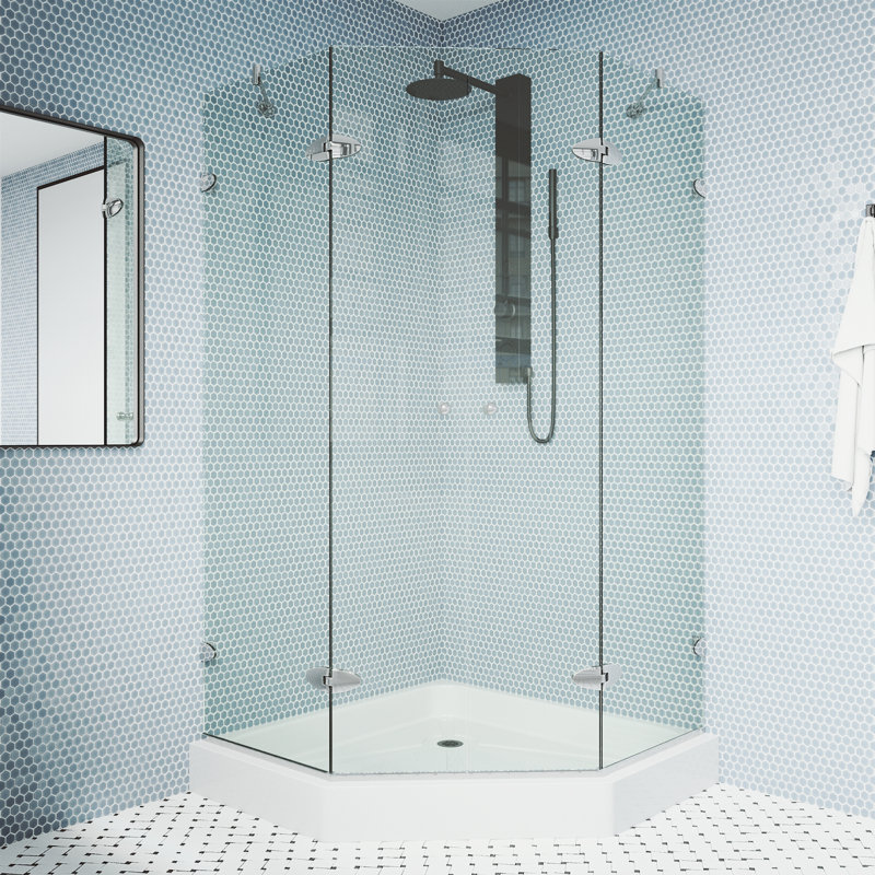 Cabine de douche à charnière sans cadre avec verre transparent de 3/8 po et base Gemini l 48 po x P 48 po x H 79 po, Chrome