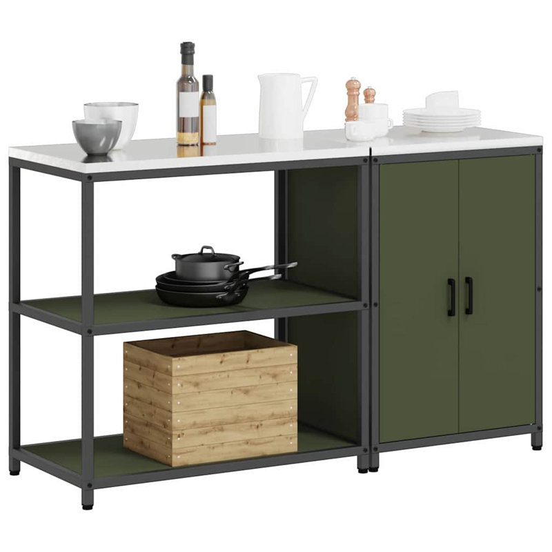  Kitchen Storage Set With Shelf 2 Pcs White 150 X 50 X 92 Cm, Olive Green