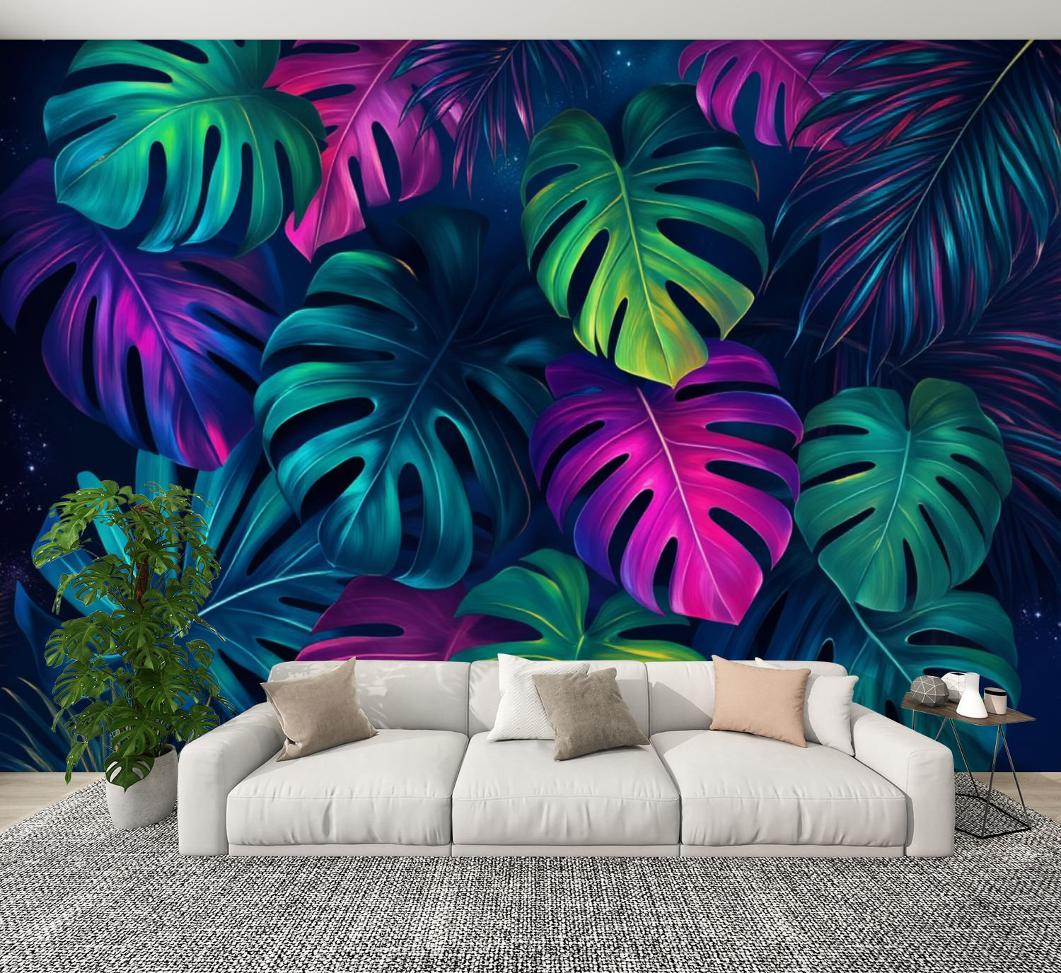Red Barrel Studio Peel and Stick Wallpaper Monstera Leaves Neon ...