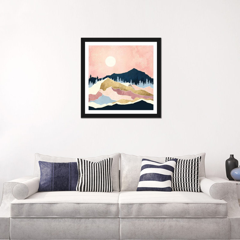 Coral Sunset - impression d'art graphique, Blanc, H 24 po x l 24 po x p 1 po, Papier encadré noir