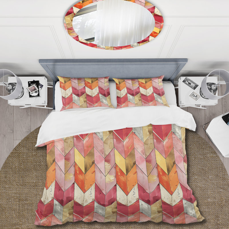 Ensemble de housse de couette à chevrons en or rose Glam IX - Mid-Century, Housse de couette très grand + 2 taies décorativ