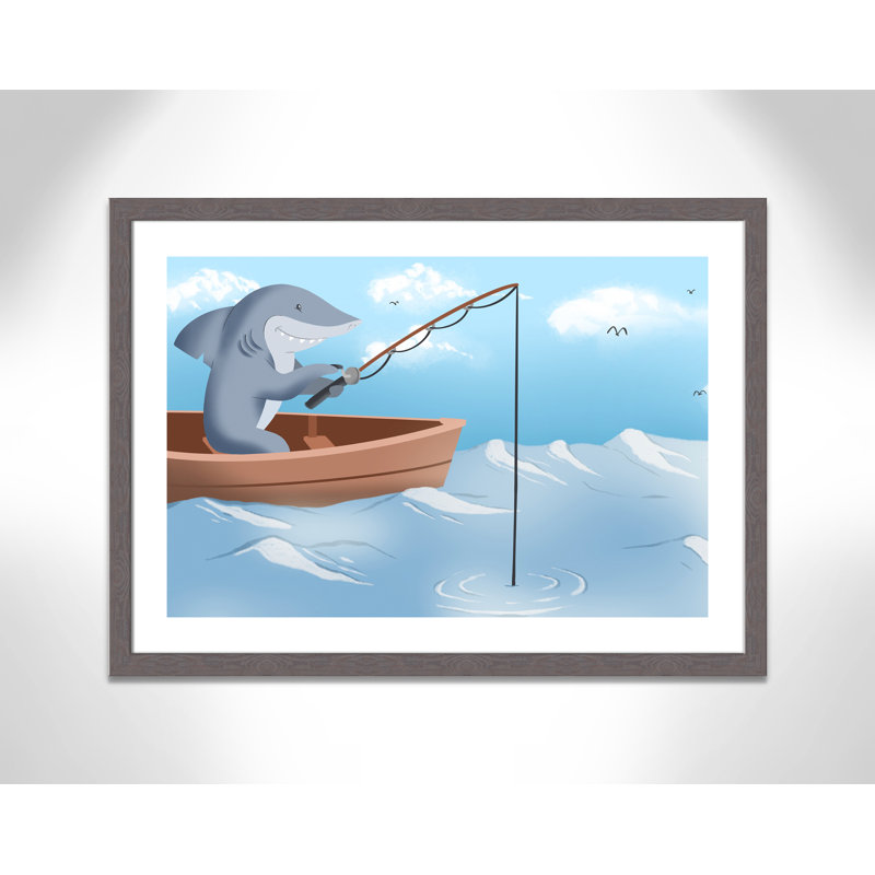 Impression sur papier «Gone Fishing», H 10 po x l 14 po x P 0,6 po, Encadré plat à grain de bois gris