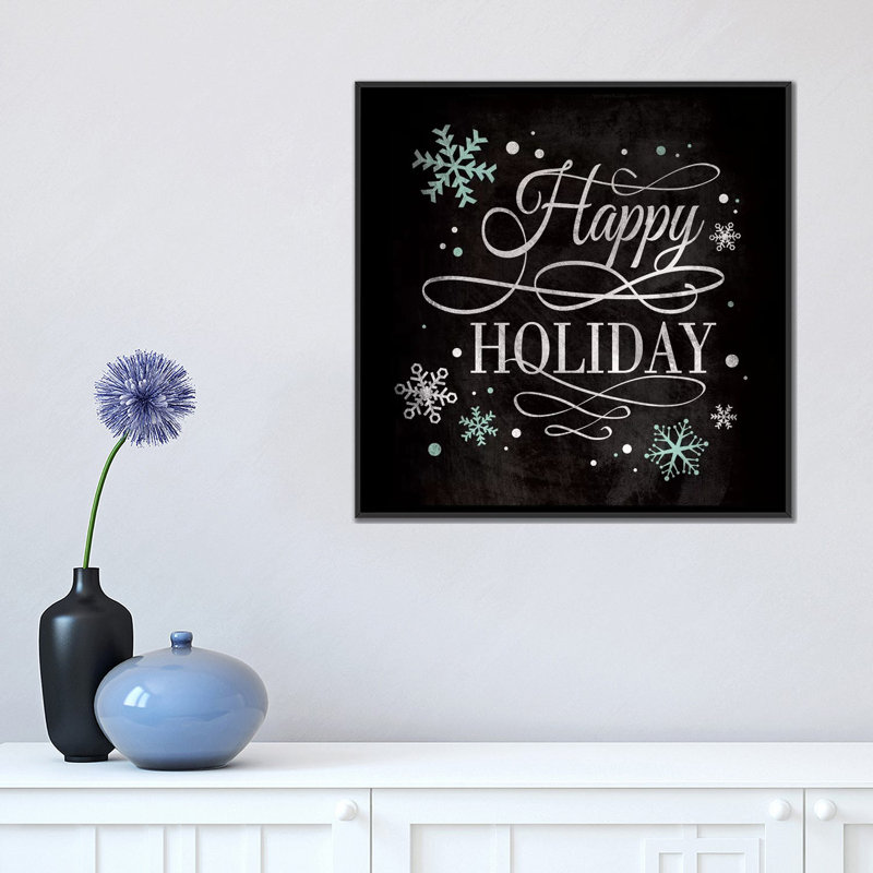 Art textuel sur toile tendue joyeuses fêtes, H 18 po x l 18 po x P 1,5 po, Toile encadrée noire, Pas de tapis