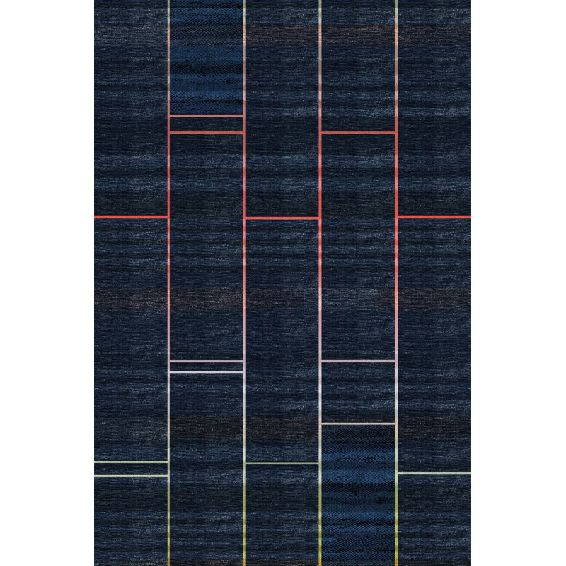 Tapis décoratif bleu marine à rayures, Sous-tapis rectangulaire 4 pi 7 po x 6 pi 7 po inc