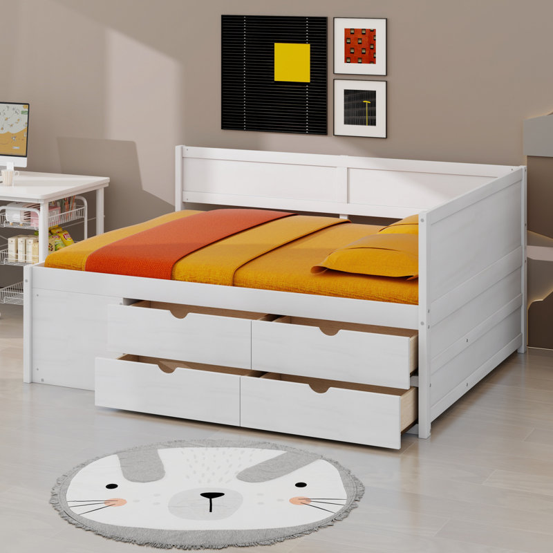 Lit de jour peu encombrant avec tiroirs et tablettes, White