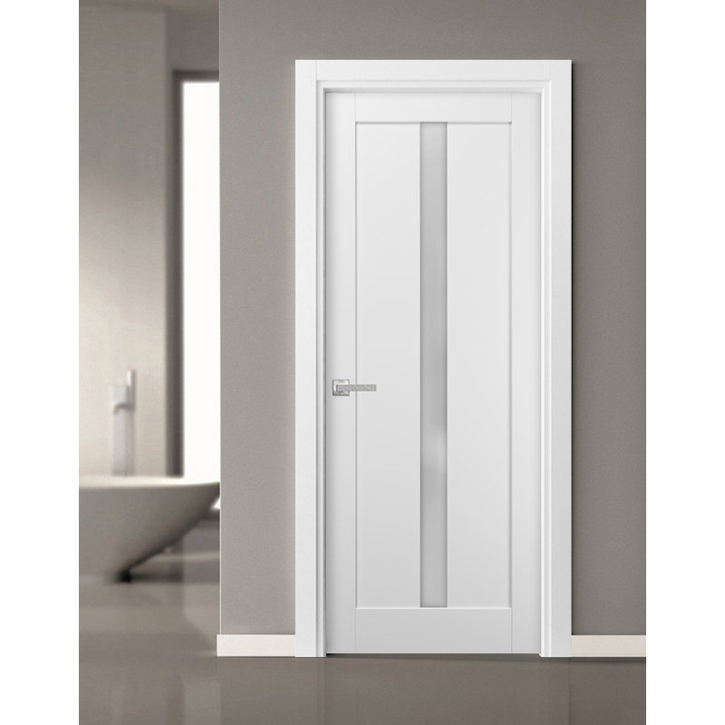 Dalle de porte blanche en verre givré Quadro, 30 po x 84 po