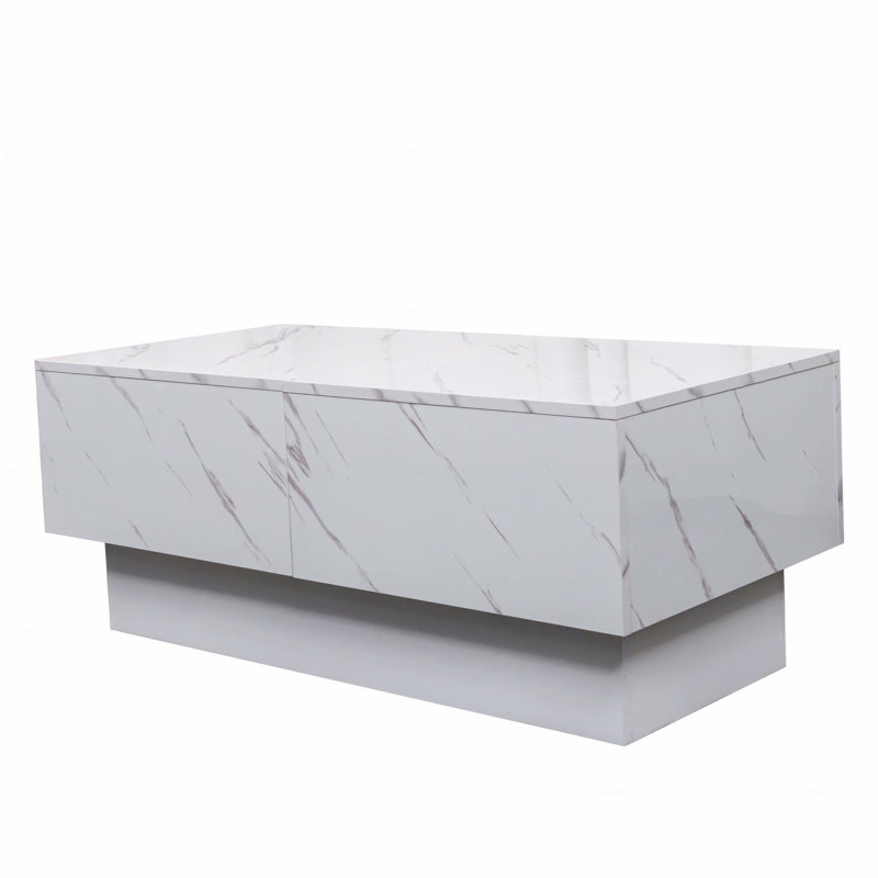 Table basse avec plateau coulissant, table centrale avec compartiment de rangement caché, table extensible, Blanc