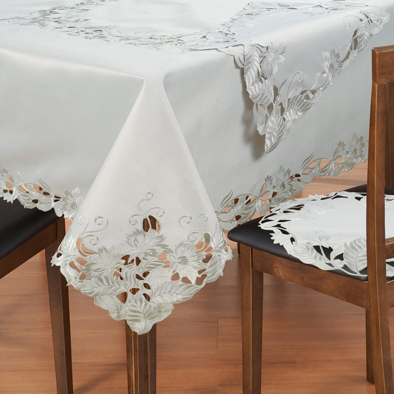 Ardelia Tablecloth Corda Collection with European Embroidery for Elegant Dining and Christmas Decor, Silver