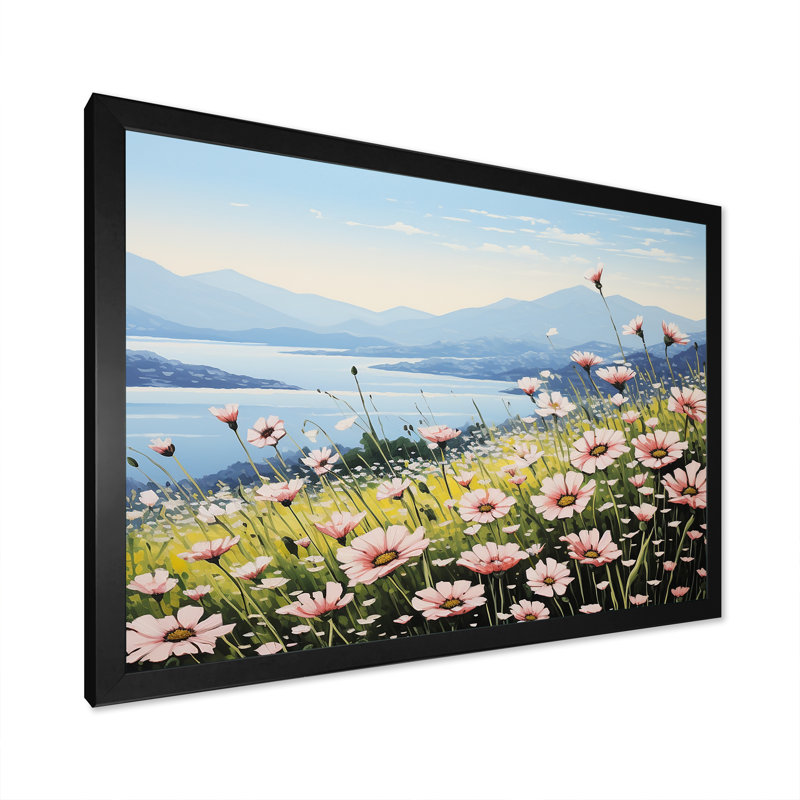Zinnias Charm In Mountain sur impression sur toile, Cadre simple noir, H 34 po x l 44 po x P 1,5 po