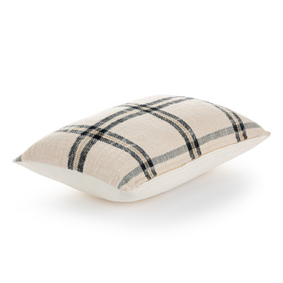 Cream Plaid Lumbar Pillow 18X12"