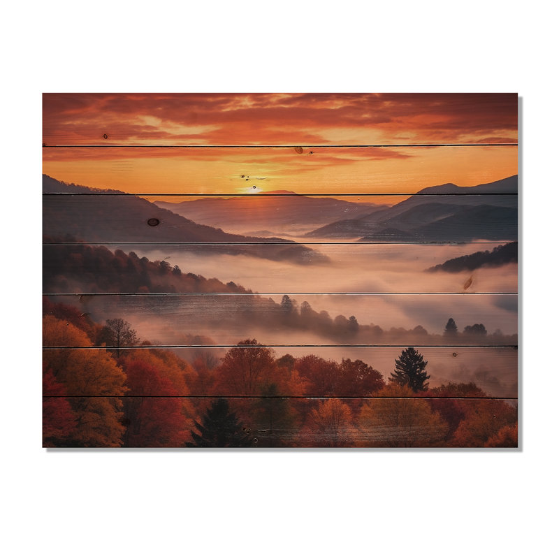 Boycie Tennessee Great Smoky Mountains Sunset II sur impression de bois, H 30 po x l 40 po x P 0,78 po