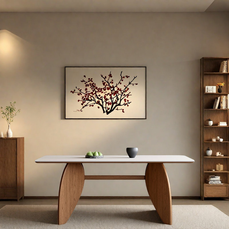 Simple rectangular solid wood dining table, 29.52"H x 55.11"L x 31.49"W