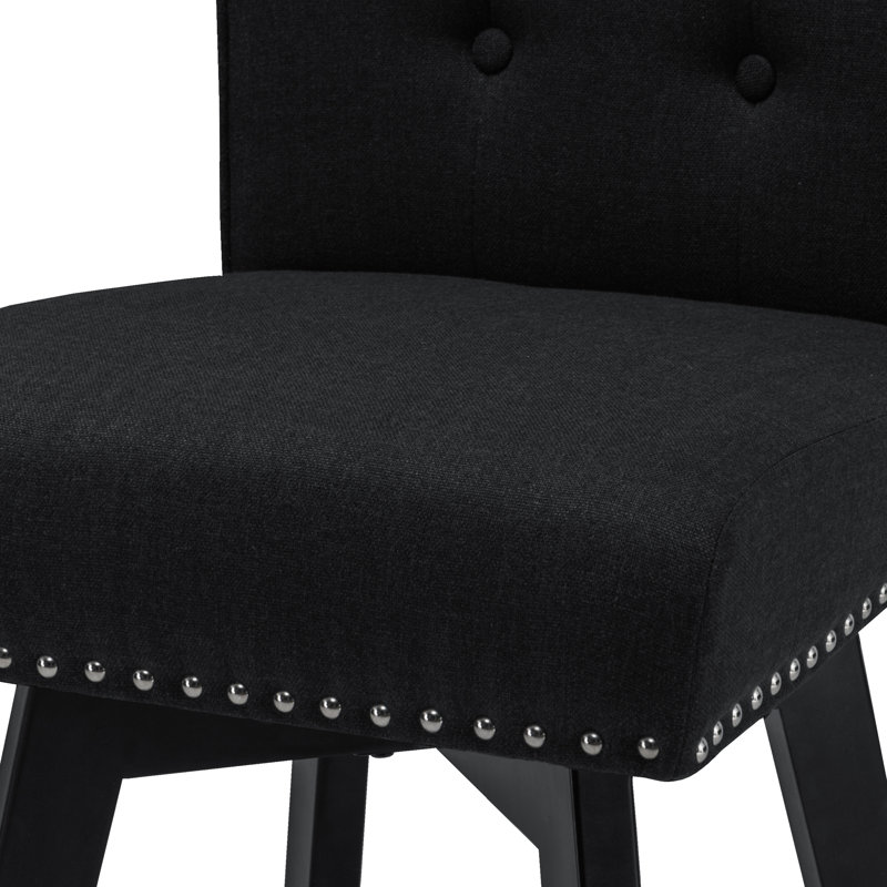 Black Performance Fabric Swivel Counter Stools with Nail Head Trim