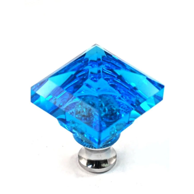 Square Knob, Polished Chrome, Aqua