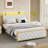 Bed Frame With Velvet Storage Headboard , Platform Bed Frame With Storage Charging Station LED Light Bed Frame-1407503155-1407503152