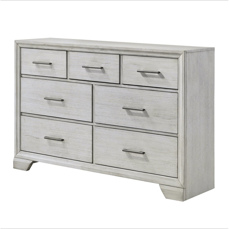 Contemporary Style Seven-Drawer Dresser with Spacious Storage and Elegant White Mist Finish for Bedroom