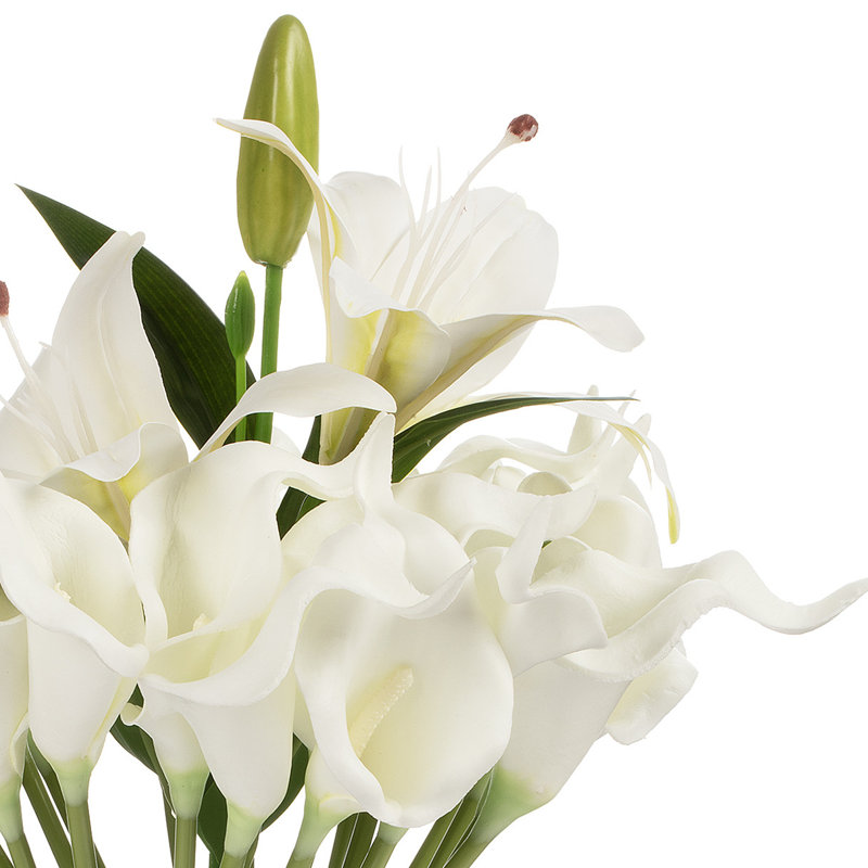 Artificial Real Touch Lily Flower Arrangement In Clear Glass Vase With Faux Water (white), White