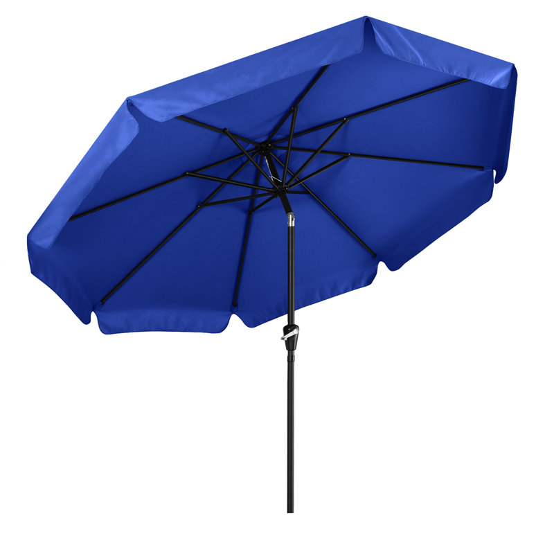 Parasol de marché festonné Holmquist avec inclinaison et levage à manivelle, Bleu royal, 9'