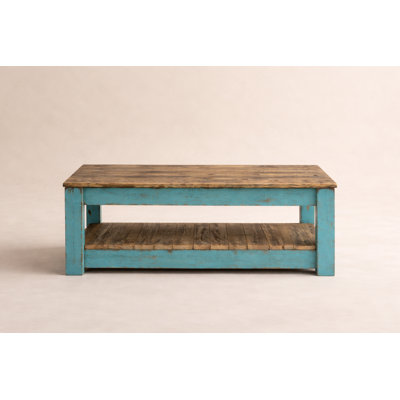 40” Reclaimed Wood Coffee Table with Shelf | Rustic Farmhouse Cocktail Table | Solid Wood, Fully Assembled