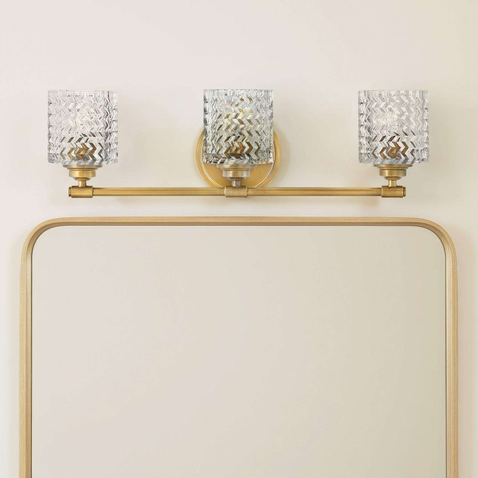 Adley 3 Light Frosted Dimmable Vanity Light, Heritage Brass