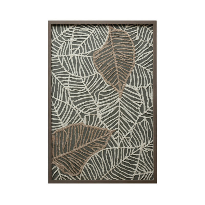 Décoration murale en bois encadrée de verre avec feuilles de papier texturé faites à la main