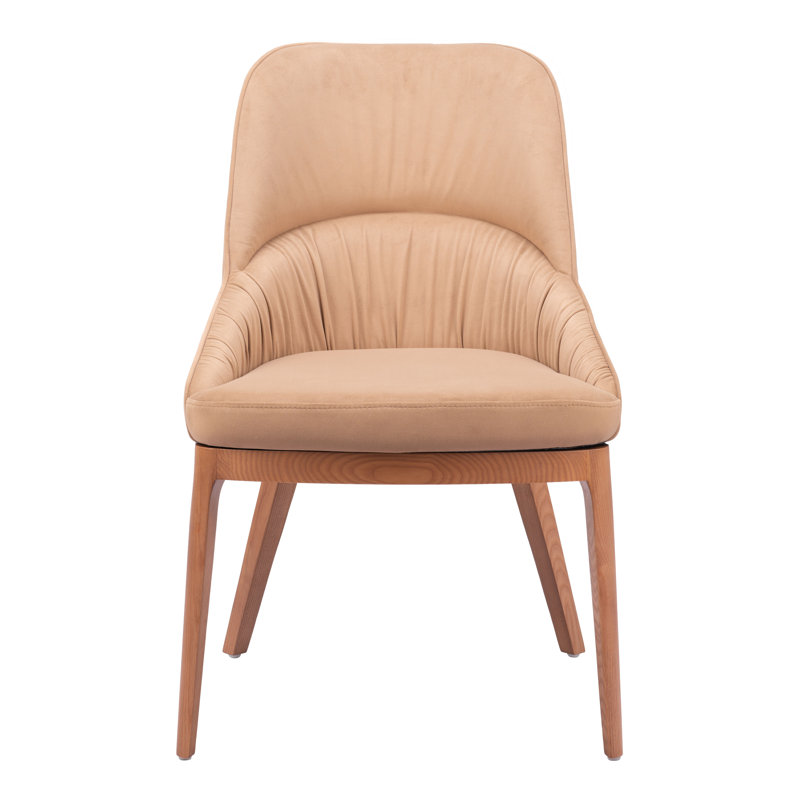 Tan Faux Leather Upholstered Side Chair with Wood Legs