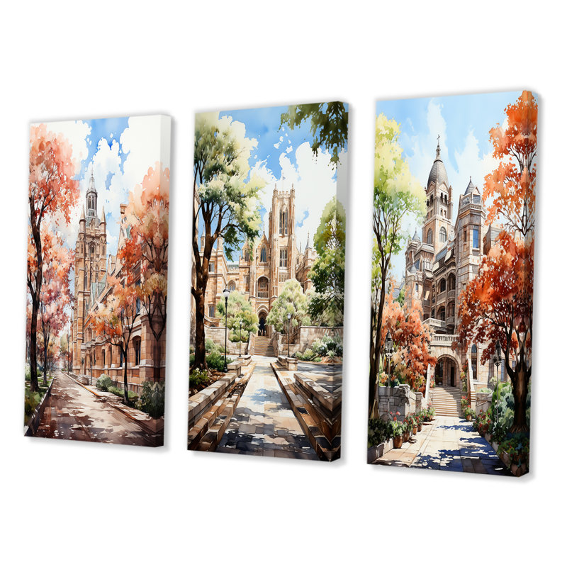 «College University Buildings Academy» 3 pièces, Toile tendue, H 28 po x l 36 po