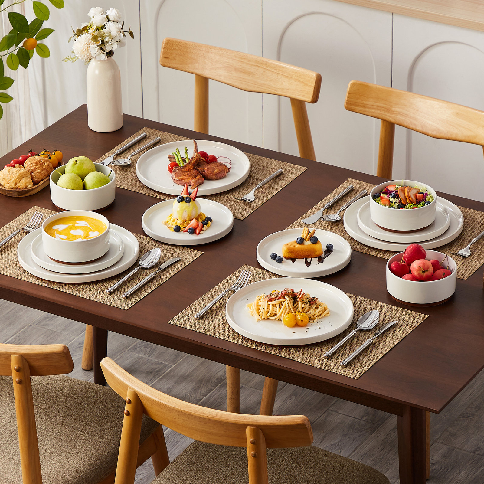 Stratton Ceramic Dinnerware Set - Service for 4, White