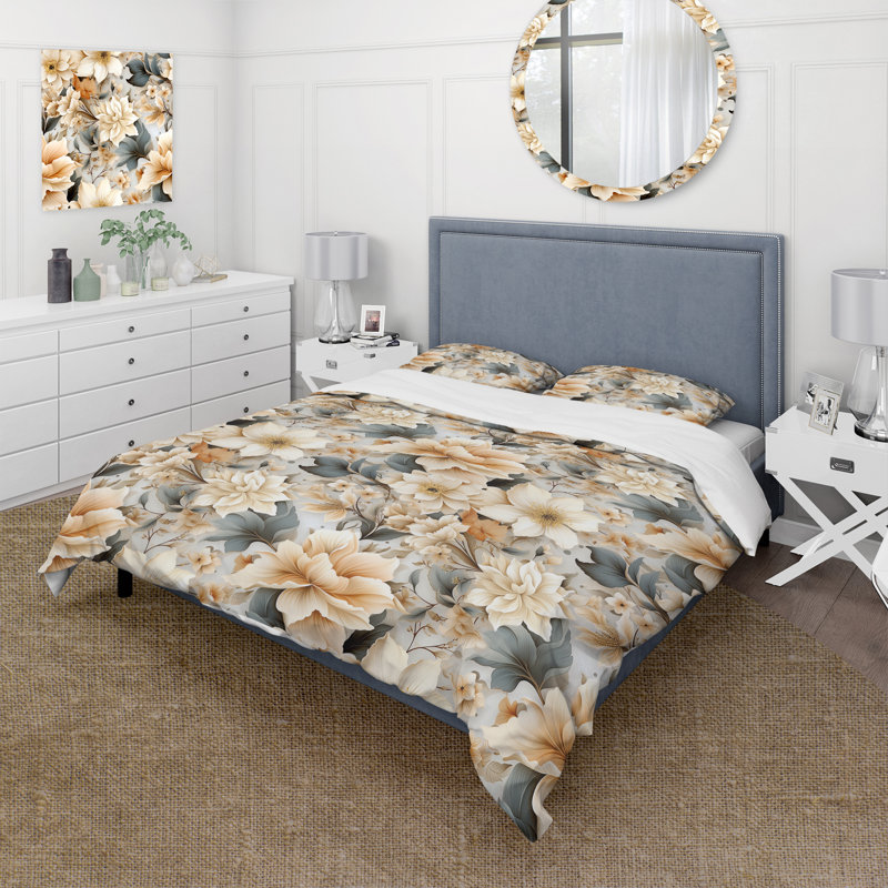 Ensemble de housse de couette Ethereal White Chrysanthemum Boho, Housse de couette pour très grand lit et 2 très