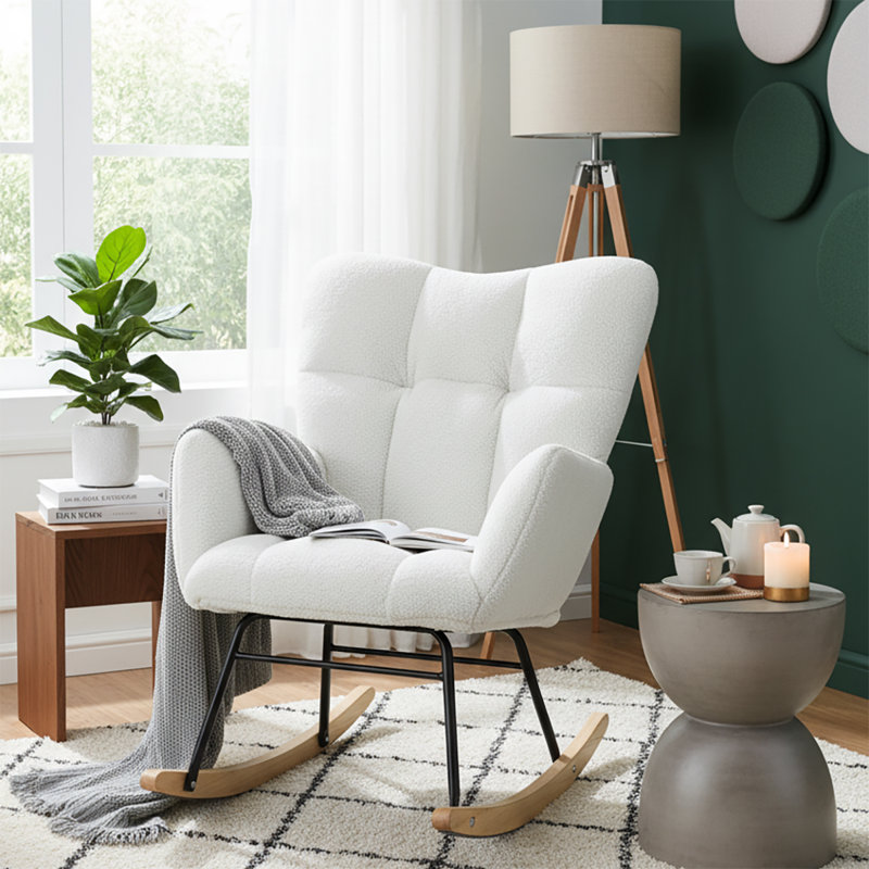 Chaise berçante rembourrée Modern Minimalist, Ivoire ivoire