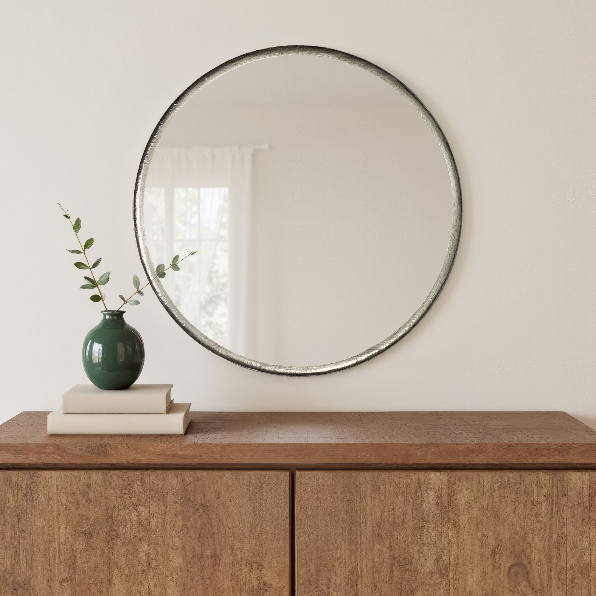 Refined Iron Round Mirror, Silver