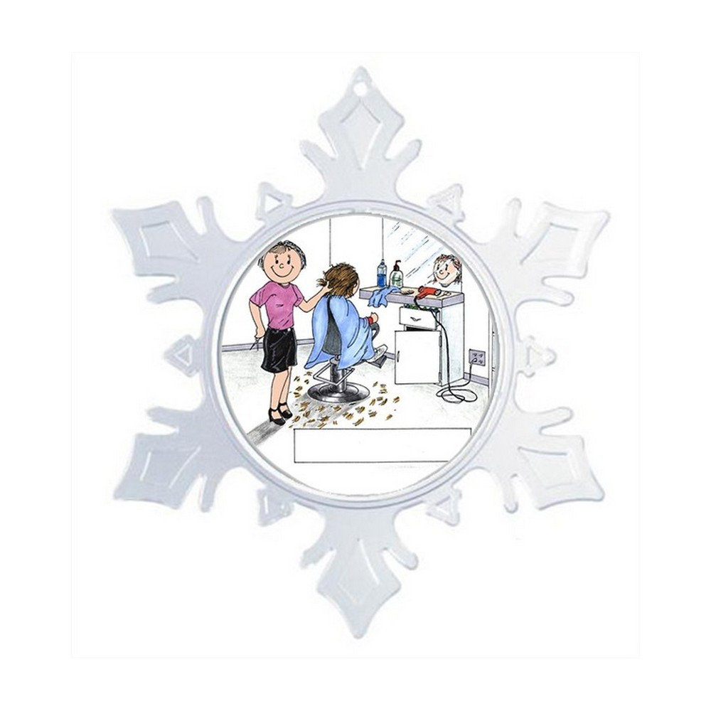 Personalized Friendly Folks Cartoon Snowflake Hairdresser, Beautician, Hair Salon, Color Specialist, Beauty Shop Christmas Holiday Shaped Ornament The Holiday Aisle® 
